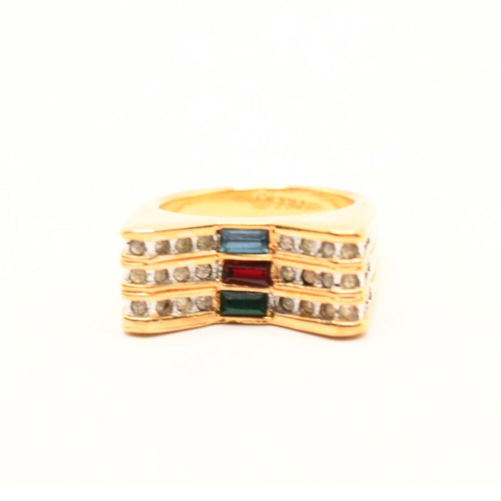 Vintage 18K HGE Multicolor Rhinestone Cocktail Ring Size 7 Gold Plate